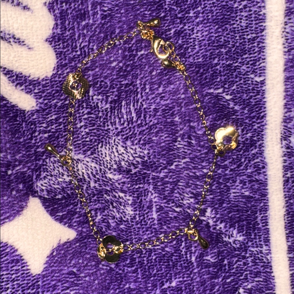18k Gold Filled Floral Four Leaf Clover Tear Drop Anklet